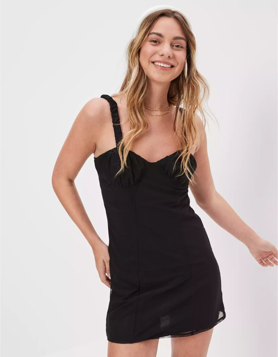 Mini Robe American Eagle AE Ruched Mesh Slip Noir Femme | NCP-07798961